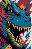 ein detailliert Illustration von ein Godzilla zum ein T-Shirt Design, Hintergrund und Mode foto