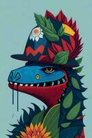 ein detailliert Illustration von ein Godzilla zum ein T-Shirt Design, Hintergrund und Mode foto