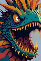 ein detailliert Illustration von ein Godzilla zum ein T-Shirt Design, Hintergrund und Mode foto