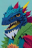 ein detailliert Illustration von ein Godzilla zum ein T-Shirt Design, Hintergrund und Mode foto