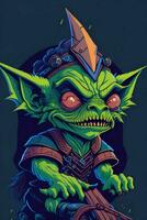 ein detailliert Illustration von ein Kobold zum ein T-Shirt Design, Hintergrund und Mode foto