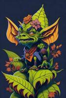 ein detailliert Illustration von ein Kobold zum ein T-Shirt Design, Hintergrund und Mode foto