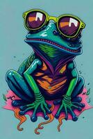 ein detailliert Illustration von ein Frosch zum ein T-Shirt Design, Hintergrund und Mode foto