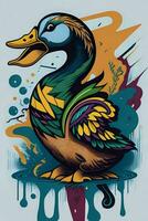 ein detailliert Illustration von ein Ente zum ein T-Shirt Design, Hintergrund und Mode foto