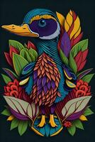ein detailliert Illustration von ein Ente zum ein T-Shirt Design, Hintergrund und Mode foto
