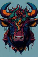 ein detailliert Illustration von ein Stier zum ein T-Shirt Design, Hintergrund und Mode foto