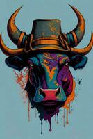 ein detailliert Illustration von ein Stier zum ein T-Shirt Design, Hintergrund und Mode foto