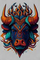 ein detailliert Illustration von ein Stier zum ein T-Shirt Design, Hintergrund und Mode foto