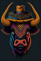 ein detailliert Illustration von ein Stier zum ein T-Shirt Design, Hintergrund und Mode foto