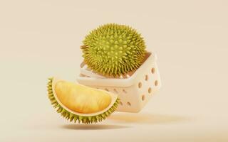 Durian mit Einkaufen Korb, 3d Wiedergabe. foto