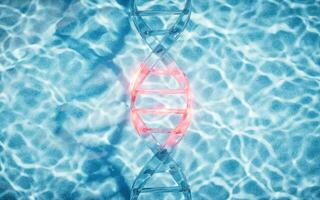 DNA mit Wasser Oberfläche Hintergrund, 3d Wiedergabe. foto