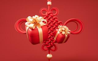 Chinesisch Knoten mit orientalisch uralt Stil, 3d Wiedergabe. foto