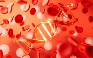 DNA und rot Blut Zellen, 3d Wiedergabe. foto