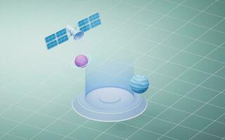 Raum Orbital Satellit, Luft- und Raumfahrt und Kommunikation Konzept, 3d Wiedergabe. foto