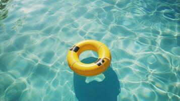 Rettungsring schwimmt im ein Kristall klar Blau Schwimmen Schwimmbad foto