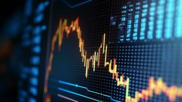 Bildschirm mit Lager Markt Index Diagramme und Diagramme. ai generativ foto