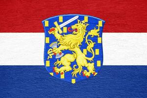 Flagge und Mantel von Waffen von Karibik Niederlande auf ein texturiert Hintergrund. Konzept Collage. foto