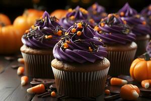 bezaubernd gespenstisch bunt Halloween Cupcake, ai generiert foto