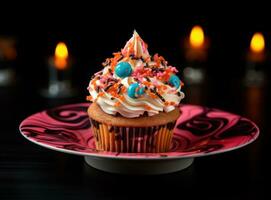 Halloween Cupcakes auf dunkel Hintergrund foto