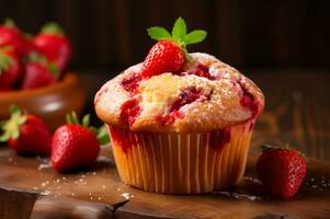 frisch gebacken Erdbeere Muffin foto
