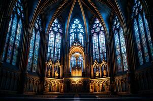 Aussicht von gotisch Kathedrale befleckt Glas foto