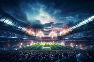 Fußball Fans beim das Spiel im das Stadion. ai generativ foto