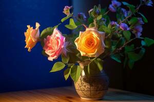 Porträt von ein stilvoll Rosen Anordnung drinnen generativ ai foto