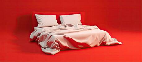 einfarbig unordentlich Bett im rot Hintergrund foto