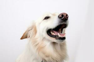 golden Retriever Hund mit öffnen Mund auf Weiß Hintergrund generativ ai foto