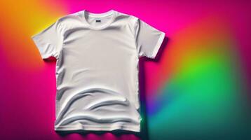 T-Shirts Attrappe, Lehrmodell, Simulation mit Text Raum auf bunt Hintergrund hd ai foto