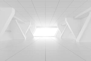 Weiß Tunnel mit Licht im das Ende, 3d Wiedergabe. foto