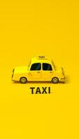 Mini 3d Taxi, Mini Auto mit Gelb Farbe, 3d Wiedergabe. foto