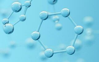 chemisch Molekül mit Blau Hintergrund, 3d Wiedergabe. foto