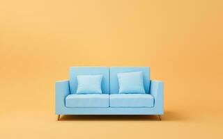 Sofa mit Gelb Hintergrund, 3d Wiedergabe. foto