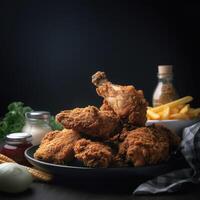 realistisch Foto von gebraten Hähnchen. Nahansicht Essen Fotografie. ai generiert