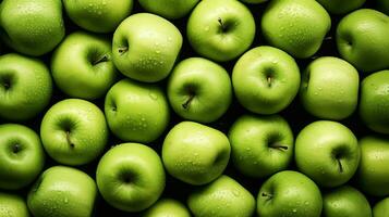 realistisch Foto von ein Bündel von Grün Äpfel. oben Aussicht Obst Landschaft. ai generiert