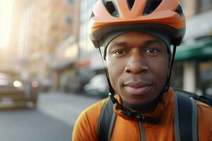 afrikanisch Mann Radfahren. generieren ai foto