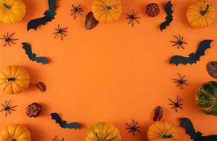 glücklich Halloween Banner oder Party Einladung Hintergrund mit Wolken Fledermäuse und Kürbisse Fotos