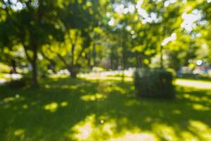 verschwommen Park Hintergrund, hell Sonne im das Nachmittag foto