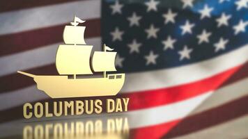 das Gold Segelboot auf USA Flagge Hintergrund zum Kolumbus Tag Konzept 3d Rendern foto