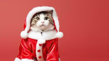 süß Katze tragen Santa claus Kostüm im Weihnachten Party auf isoliert Hintergrund.fröhlich Weihnachten Konzept.erstellt mit generativ ai Technologie foto