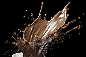 Spritzen von Schokolade oder Kakao. generativ ai foto