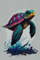 ein detailliert Illustration von ein Schildkröte zum ein T-Shirt Design, Hintergrund, und Mode foto