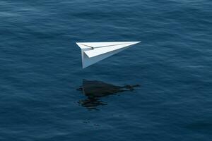 Papier Flugzeug fliegen Über das Ozean, 3d Wiedergabe. foto