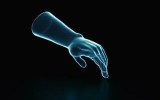 holographisch Bild von ein Hand, futuristisch Element, 3d Wiedergabe. foto