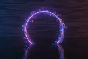 lila Kreis Laser- Linie mit dunkel Hintergrund, 3d Wiedergabe. foto