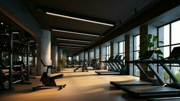 3d machen modern Fitnessstudio Fitness Zimmer. foto