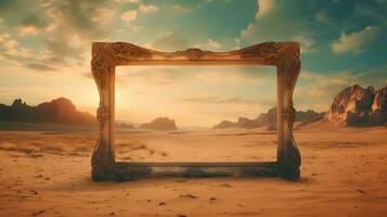 Jahrgang Rahmen im das Wüste beim Sonnenuntergang foto