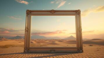 Jahrgang Rahmen im das Wüste beim Sonnenuntergang foto