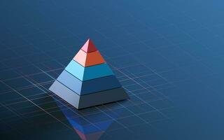 Pyramide Grafik und Daten Analyse, 3d Wiedergabe. foto